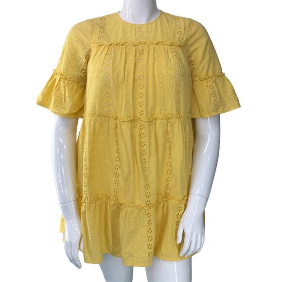 Prose & Poetry Womens Size L Mini Dress Sunflower Yellow Eyelet Cotton Lined - Picture 1 of 15